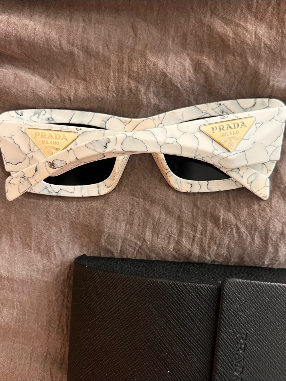 Prada White Marble Cat-Eye Sunglasses with Gold Logo
